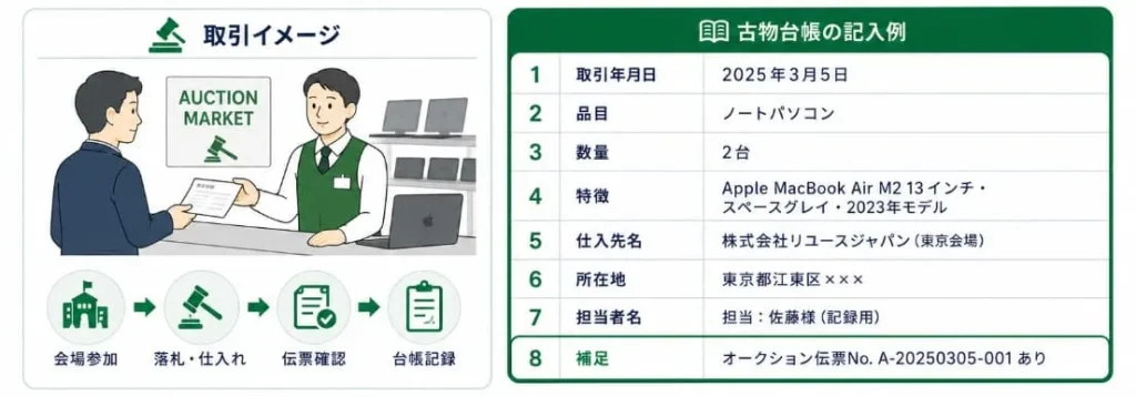 業者オークションの古物台帳の書き方